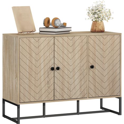 Credenza da soggiorno, mobile contenitore, mobile da cucina con 2 ante e ripiani regolabili, 108 x 40 x 80 cm, rovere