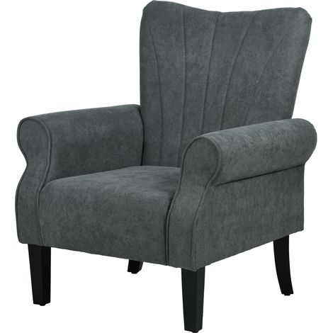 Upholstered Accent Chair with Rolled Arms Wood Legs, Armchair for Living Room Bedroom, Grey (1/5)