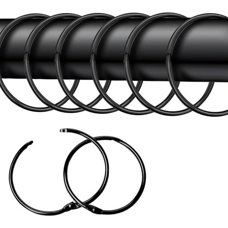 Lot de 20 anneaux de rideau à ouvrir, anneaux de rideaux de 50 mm, anneaux de rideau, clips de rideau de douche, clips métalliques pour rideaux et tringles à rideaux (noir) (1/5)