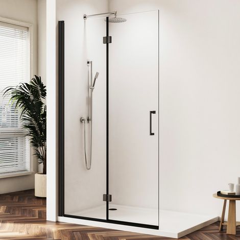 Walk in Duschwand Schwarz 120x195 cm Walk in Duschabtrennung Faltbar Duschwand für Dusche Drehfalttür Dusche Duschtrennwand Glaswand, 6mm Nano Beschichtung ESG-Sicherheitsglas