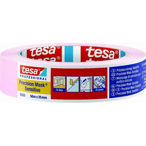 Tesa – Ruban de masquage rose 50m x 25mm – Précision pour surfaces délicates – Adhésif acrylique sans trace – 43330001802