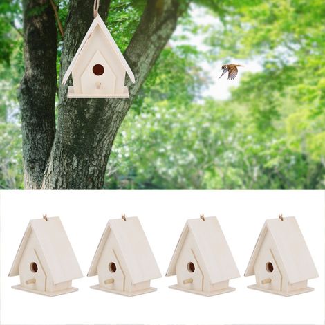 Mini maison d'oiseau suspendue en bois, 4 pièces, nids, Cage, artisanat d'ornement pour décoration de jardin et de cour (1/5)