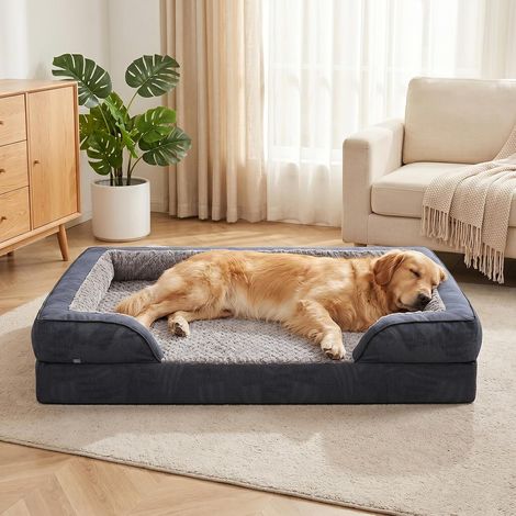 Panier Chien Grande Taille XL Orthopedique, Memoire de Forme Lit pour Chien Dehoussable Lavable, Coussin avec Structure en Nid d'abeille et Doublure Imperméable, Gris Foncé (1/5)