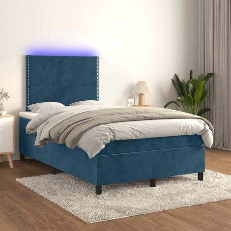 Cama box spring colchón y LED terciopelo azul oscuro 120x200 cm