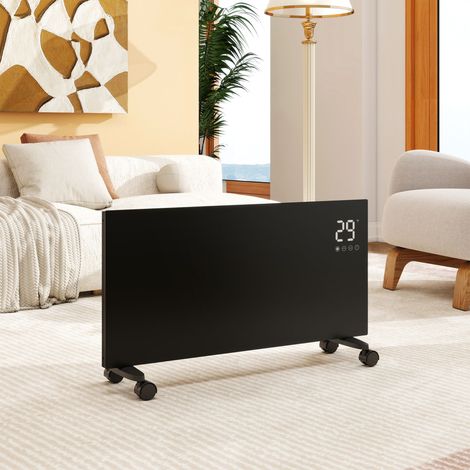 Radiateur électrique AICA NDJ1 2000W WiFi connecté verre noir ultra-fin 70mm grande surface mobile mural