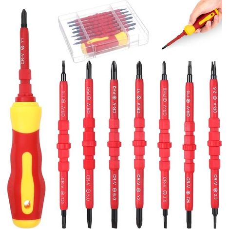 Jeu de tournevis isolés 7 en 1, embouts magnétiques, mini tournevis d'électricien, poignée souple, multi-usages, embouts interchangeables CR-V (1/5)