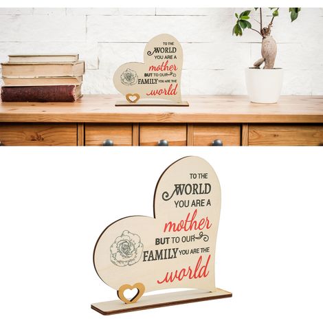Décoration en bois pour la fête des mères - Maman, tu es mon monde - Cadeau pour la fête des mères B27 (1/5)