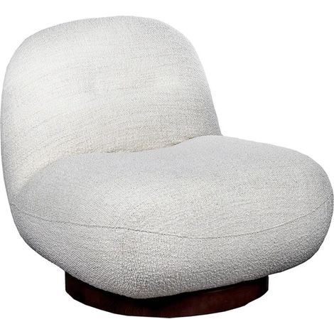 Fauteuil rotatif 360° en tissu bouclette écru pied noyer – CORALINE (1/5)