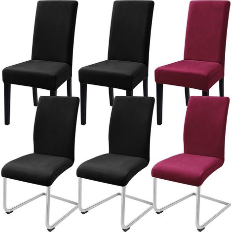 Stuhlhussen 6er Set Samt für Esszimmerstühle, Schwingstühle, 4x Schwarz + 2x Rot (1/5)