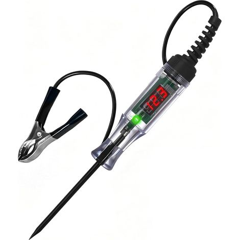 Tournevis Testeur de Circuit Automobile 5-120 V, Testeur de Tension Automobile avec Écran LCD, Câble noir renforcé et Pinces Crocodiles, Test de Polarité, Voyant Lumineux et Fusibles Voiture Testeur (1/5)