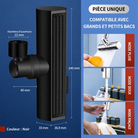 Embout de robinet de cuisine en L 3 modes noir raccord cuivre anti-éclaboussures noir 15,7 × 11 × 4,2 cm 202 g – Livraison gratuite