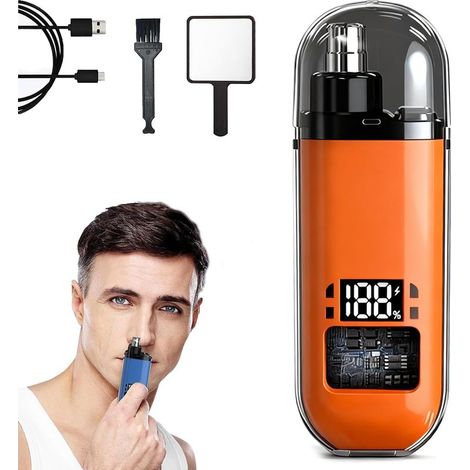 Tondeuse Nez Intelligent, Tondeuse Poil De Nez, Coupe Indolore, Coupe Poils Nez et Oreilles, Étanche IPX7, Recharge Rapide Type-C, Affichage LED (Orange) (1/5)