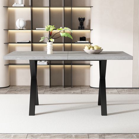 Esstisch mit Kreuzbeinen MDF Metall Grau Schwarz OKMYHOME (1/5)