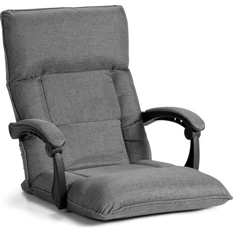 COSTWAY Floor Sofa Chair with 14-Position Adjustable Backrest, Headrest and Waist Support, Convertible Lazy Sofa Bed Armchair, Single Padded Reading Gaming Reclining Lounger Sleeper (Grey) (1/5)
