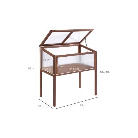 Bac potager surélevé marron 90 x 50 x 93 cm en bois de sapin avec châssis en plaque PC pour jardin balcon et terrasse (1/5)