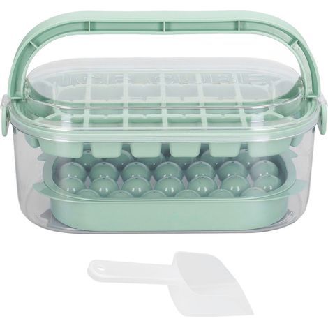 2 bacs à glaçons ronds et carrés avec couvercle et bac pour congélateur, moules à glaçons avec pelle, permettant de faire 54 glaçons [Fond rigide] Fresh Green, ensemble à 2 couches