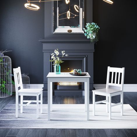 ELEGANT Solid Classic Dining Table and 2 Chairs Set Modern Designer Dining Kitchen Furniture - Fire and moisture prevention, White, Natural Pine (1/5)