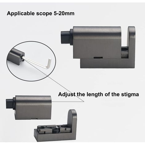 Butée de porte en métal monobloc, butée de porte au sol réglable pour joint de porte de 10 à 25 mm, sûr, sans bruit (noir brossé) (1/4)
