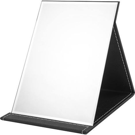 Specchio da trucco pieghevole, specchio da viaggio, specchio tascabile pieghevole portatile con copertura imbottita in similpelle nera, specchio da tavolo per toeletta, camera da letto, bagno, ufficio (1/5)