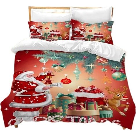 Housse de couette de Noël 220x240 cm, motif Père Noël, microfibre, pour enfants et adolescents (1/5)