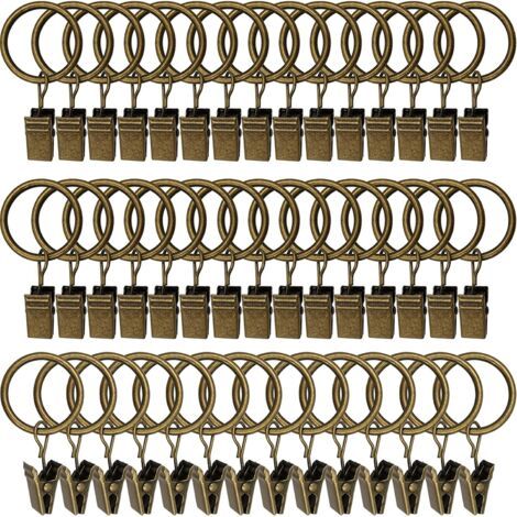 45 Stück Gardinenringe mit Clips – Antikbronze, robuste Gardinenclips, Spannstangen-Befestigungshaken, dekorative Haken für Vorhänge und Fensterrahmen mit Metallösen I.D. (1/5)