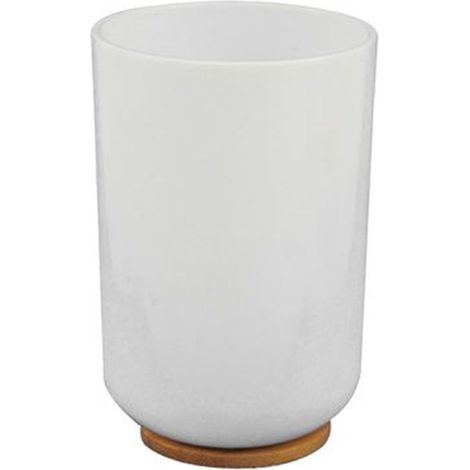 Cleafe - Bicchiere Porta Spazzolini Dentifricio Bianco Legno Accessori Arredo Bagno 69479 - (1/2)