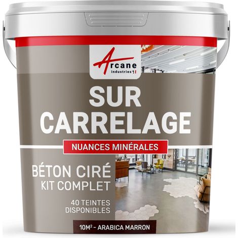 Béton ciré sur carrelage, cuisine, salle de bain, mural, sol, plan de travail, décoratif, revêtement, douche, kit - 10 m² (en 2 couches) Arabica Marron - ARCANE INDUSTRIES