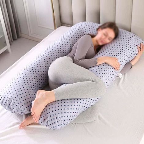 Coussin de Grossesse en U Ergonomique 130x70cm Coton Gris pour Allaitement et Soutien Corporel (1/3)
