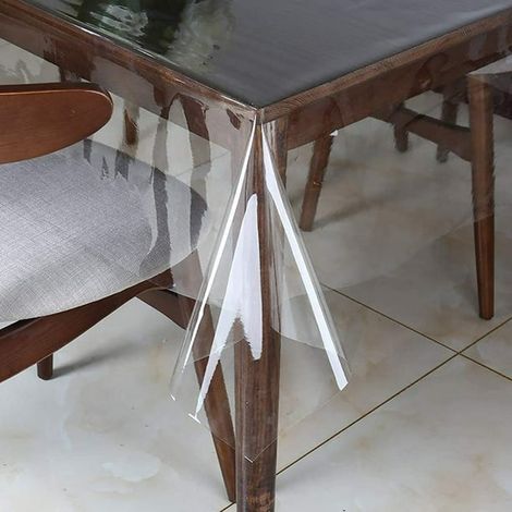 Nappe transparente pour table rectangulaire, protection PVC claire imperméable, housse vinyle anti-taches pour meubles en bois, dessus de table (152x213 cm, incolore) (1/5)