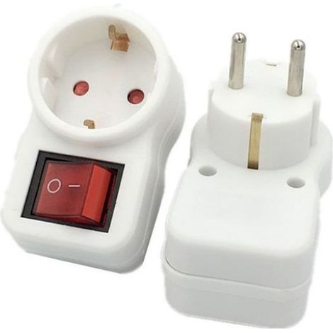Adaptador V-TAC con enchufe de 16 A, toma Schuko de 250 V e interruptor de 2 clavijas