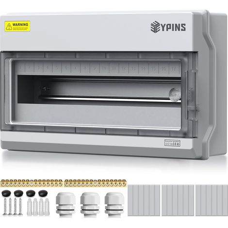 Coffret Électrique 18 Modules Boîtier Électrique Extérieur IP65 Intérieur avec 3 Presse-étoupes M32,2 Barres de Cuivre,Kit de Fixation pour Atelier,Arrosage (37x11x22cm) (1/5)
