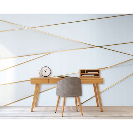 Fototapete Abstrakt Weiß Gold, für Wohnzimmer und Schlafzimmer, 300 x 210 cm – Komplettset inkl. Kleister & Anleitung (1/5)