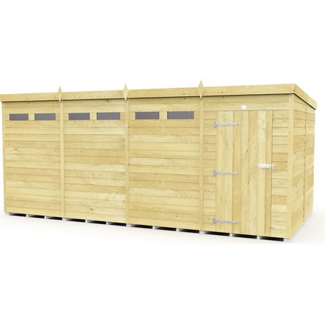 16 x 8 Feet Pent Security Shed - Single Door - Wood - L231 x W474 x H201 cm