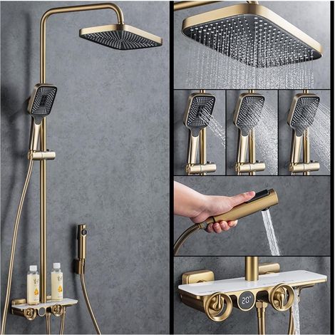 Ensemble de douche mitigeur thermostatique intelli Thermostatic Shower Faucets Sets ,Digital Display Rainfall Shower Systems With Spray Thermostat Tap With Shelf ( Color : Matte Gold , Size : 1 UK ) (1/5)