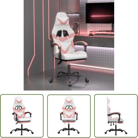 vidaXL Chaise de jeu pivotante et repose-pied Blanc et rose Similicuir (1/5)
