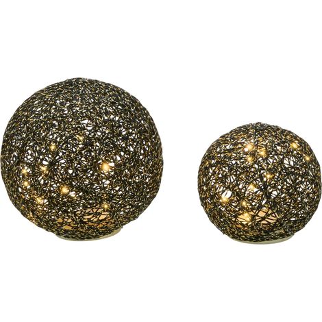 Lot de 2 Décorations LED Forme de Boule Accessoire Noel Intérieur 15/20 cm Noir Bolmen