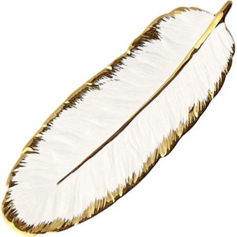 Plateau Feuille Plume : Plat à bijoux en céramique, Plateau de service décoratif (Fruits/En-cas/Desserts) (Blanc, Petit) (1/5)