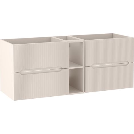 Meuble sous vasque suspendu avec étagère L.140 cm cachemire mat façade rainurée NOVO Furnidea (1/5)