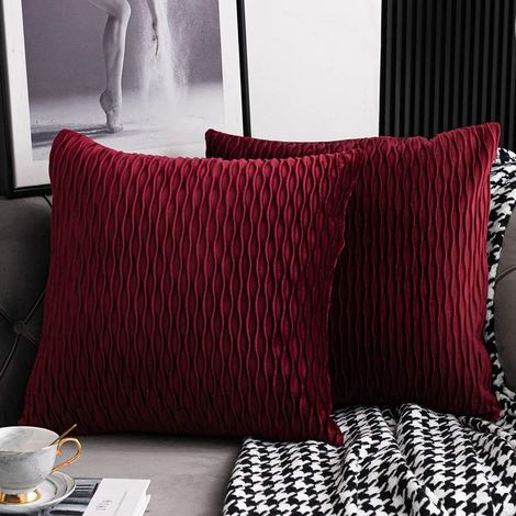 Housses de Coussin Rouge Bordeaux: 2 Pack 40cmx40cm Taies d'oreiller Décoratives Carrées en Velours Rayé pour Canapé de Chambre (1/5)