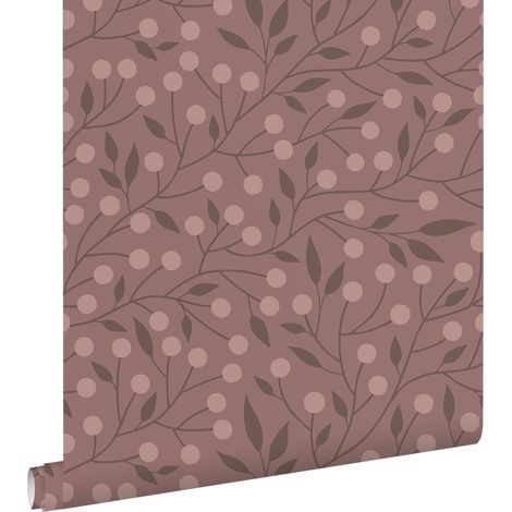 papier peint fleurs vieux rose et violet aubergine - ESTAhome (1/5)