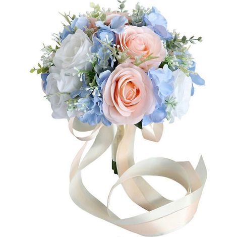 Künstlicher blauer und rosa Blumenstrauß, Dekorationen und Zubehör für die Hochzeit (1/4)
