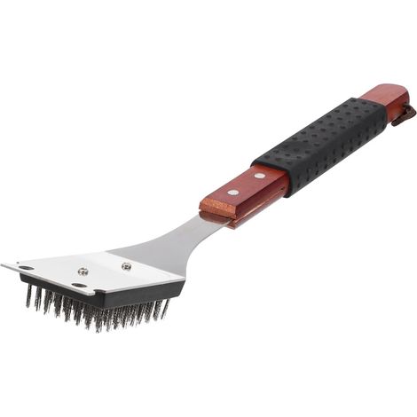 Cepillo y raspador para barbacoa Crediri, mango de madera, limpiador de barbacoa de acero inoxidable, cepillo para parrilla, espátula para accesorios de parrilla al aire libre, rojo oscuro (1/5)