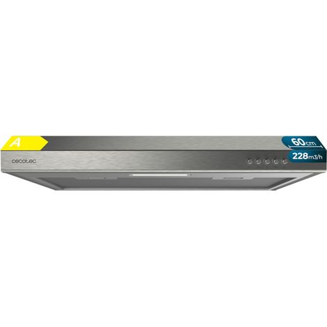 Campana extractora convencional cecotec bolero flux cm 602100 inox a, 60cm de ancho, acabado acero inoxidable, motor dc, eficiencia energética clase a, 210 m³/h, luz led y filtro de aluminio.