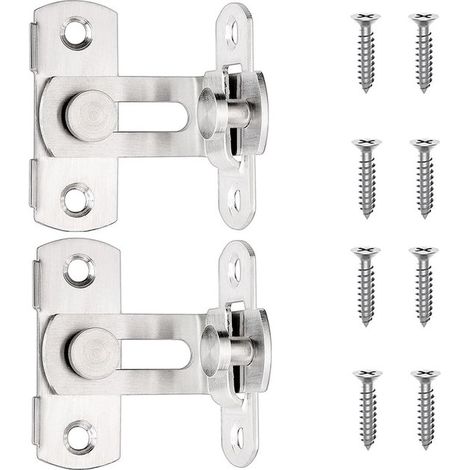 Allecto Plus, Cerradura para puerta corredera con pestillo abatible de 90 grados, de acero inoxidable, Para cobertizo, garaje, Plateada, 2 piezas (1/5)
