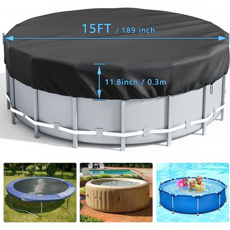 Bâche 4 saisons pour piscine hors sol, Bâche Protection Pour Piscine, Couverture de Extérieur Ronde Spa Baignoire idéale pour garder votre piscine propre (4,5 M, noir) (1/5)