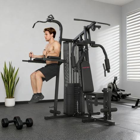 Station de musculation multifonction, machine de fitness à domicile pour plus de 10 exercices, poids, banc ajustable, noir (1/5)