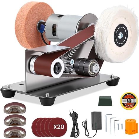 4 in 1 Mini Belt Sander 7 Speed 4000-9000RPM RH/Left Rotation, All Copper Motor, 30 Sanding Belts, for Sharpening Knives, Wood, Metal, Jewellery - Table Mount (1/5)