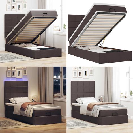 vidaXL Ottomane Bett mit Matratze & LEDs Dunkelbraun 90x200 cm Stoff (1/5)