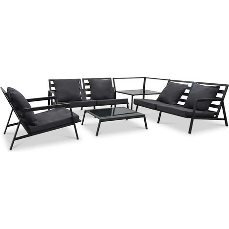 vidaXL Muebles de jardín 5 pzas y cojines de aluminio gris oscuro (1/5)