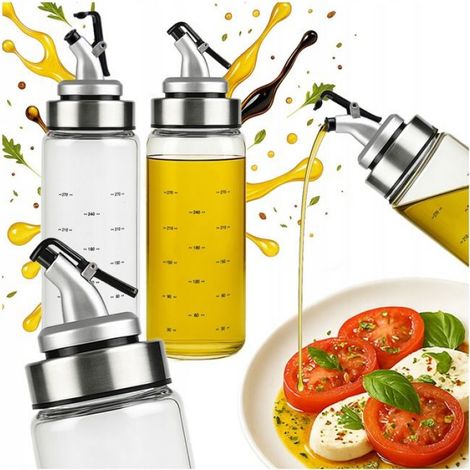 Distributeur De Bouteille En Verre - 300 Ml - Graduation En Ml - Pour Huile Vinaigre Sauce Sirop - Lot De 2 (1/5)